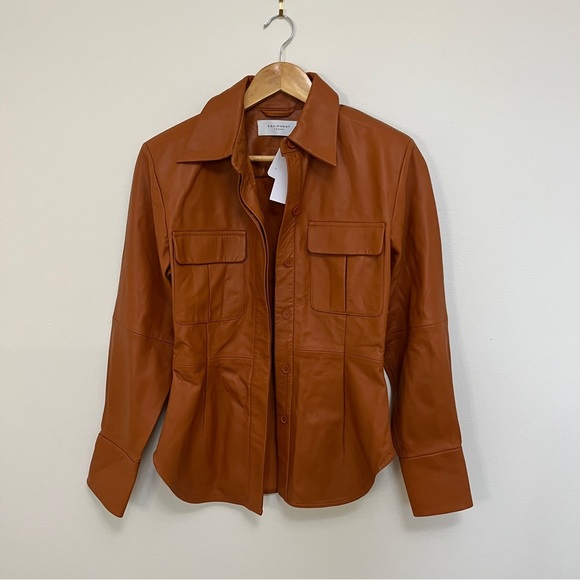 Equipment Ezekiel 100% Lamb Leather Shirt Jacket Womens 2 Tan Shacket NWT - Picture 6 of 11